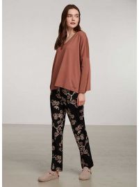 Γυναικεία πυτζάμα Penye Mood  - Εμπριμέ - Μαύρο - Καφέ