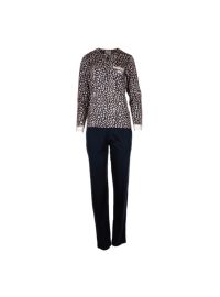 Γυναικεία Πυτζάμα Pink Label - Μαύρη animal print μπλούζα - Μαύρο παντελόνι