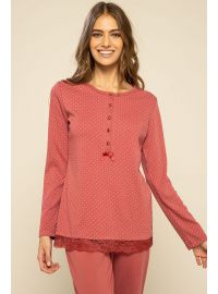 Γυναικεία πυτζάμα Noidinotte - Κεραμιδί πουά - Κουμπάκια