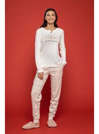 Γυναικεία πυτζάμα Noidinotte - Κρεμ - Καρό Παντελόνι