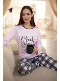 Γυναικεία πυτζάμα Happy Family - Ροζ - Παντελόνι με σχέδιο