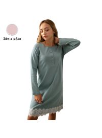 Γυναικείο νυχτικό Happy Family - Σάπιο Μήλο - Μακρύ  Μανίκι