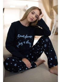 Γυναικεία πυτζάμα Happy Family - Σκούρο Μπλε - Εμπριμέ Παντελόνι