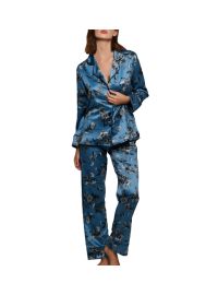 Γυναικεία πυτζάμα Lida - Μπλε Σατέν - Floral - Homewear Set
