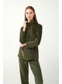 Γυναικεία φόρμα Vamp - Homewear Set - Λαδί Βελούδο - Regular Fit - Cotton