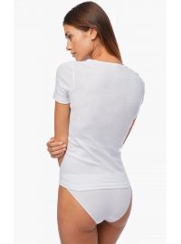 Γυναικείο φανελάκι Minerva - Λευκό Rib - Κοντομάνικο - Σατέν ρέλι - 2 Pack - Regular Fit - Cotton