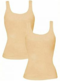 Γυναικείο φανελάκι Minerva - Μπεζ Rib - Αμάνικο - Σατέν ρέλι - 2 Pack - Regular Fit - Cotton