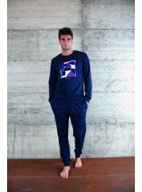 Ανδρική Πυτζάμα FILA - Χειμερινή - Navy με print - Cotton - Regular Fit