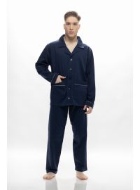 Ανδρική πυτζάμα Galaxy - Μπλε με πουκάμισο - Regular Fit - Cotton