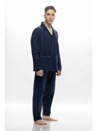 Ανδρική πυτζάμα Galaxy - Μπλε με πουκάμισο - Regular Fit - Cotton