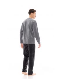 Ανδρική πυτζάμα ULISSE  - Γκρι ριγέ Μπλούζα - Βελούδινη - Regular Fit - Cotton