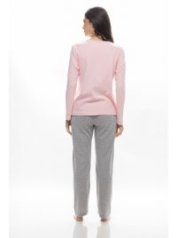 Γυναικεία πυτζάμα Galaxy - Ροζ - Γκρι πουά παντελόνι - Regular Fit - Cotton