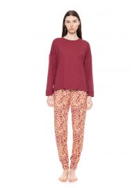 Γυναικεία Πυτζάμα Pink Label - Leopard Print - Μπορντό - Cotton - Regular Fit