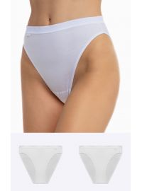 Γυναικείο Brazil slip Minerva - Λευκό - Ψηλόμεσο - 2 Pack - Regular Fit - Cotton