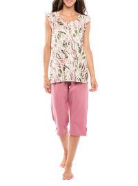 Γυναικεία πυτζάμα Pink Label - Ροζ κάπρι - Αμάνικη εμπριμέ