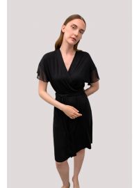 Γυναικεία ρόμπα Vamp - Σταυρωτή - Κοντό μανίκι - Μαύρη