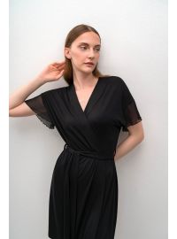 Γυναικεία ρόμπα Vamp - Σταυρωτή - Κοντό μανίκι - Μαύρη