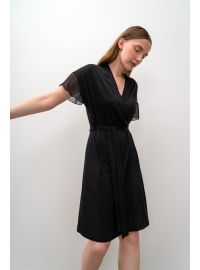 Γυναικεία ρόμπα Vamp - Σταυρωτή - Κοντό μανίκι - Μαύρη