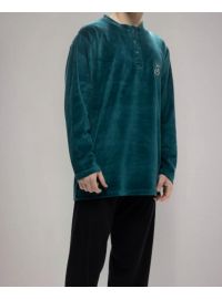 Ανδρική πυτζάμα Galaxy - Κυπαρισσί Βελουτέ με πατιλέτα -  Μπλε παντελόνι - Regular Fit - Cotton Polyester