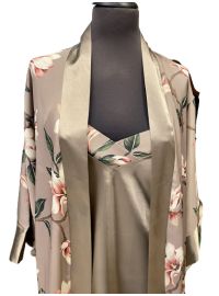 Γυναικεία Ρόμπα - Νυχτικό Σατέν - Σετ Fontana di vita - Μόκα/Φλοράλ