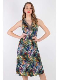 Φόρεμα Claire Katrania - Outwear midi - Εμπριμέ - Ethnic κέντημα