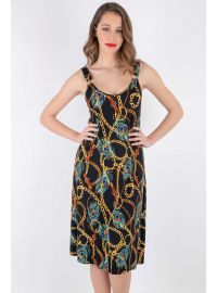 Φόρεμα Claire Katrania - Outwear midi - Μαύρο Εμπριμέ - Φαρδιές τιράντες