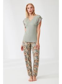 Γυναικεία πυτζάμα καλοκαιρινή Penye Mood  - Βεραμάν - Εμπριμέ