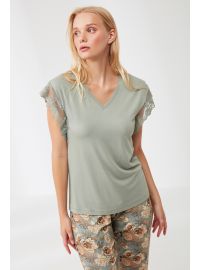 Γυναικεία πυτζάμα καλοκαιρινή Penye Mood  - Βεραμάν - Εμπριμέ