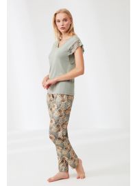 Γυναικεία πυτζάμα καλοκαιρινή Penye Mood  - Βεραμάν - Εμπριμέ