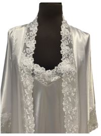 Γυναικεία Ρόμπα Σατέν - Νυχτικό Σατέν - Σετ Fontana di vita - Δαντέλα - Ιβουάρ