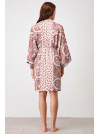 Σετ ρόμπα & νυχτικό Penye Mood  - Κόκκινο - Λευκή Εμπριμέ