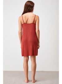 Σετ ρόμπα & νυχτικό Penye Mood  - Κόκκινο - Λευκή Εμπριμέ