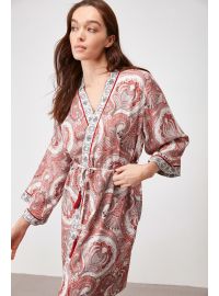 Σετ ρόμπα & νυχτικό Penye Mood  - Κόκκινο - Λευκή Εμπριμέ