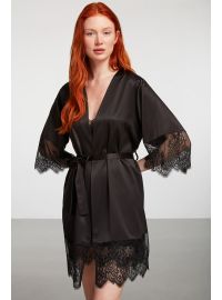 Σετ ρόμπα & νυχτικό Penye Mood  - Μαύρο - Σατέν