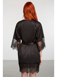 Σετ ρόμπα & νυχτικό Penye Mood  - Μαύρο - Σατέν