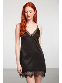 Σετ ρόμπα & νυχτικό Penye Mood  - Μαύρο - Σατέν