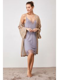 Σετ ρόμπα & νυχτικό Penye Mood  - Μωβ - Εμπριμέ