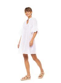 Γυναικείο Beachdress Pink Label -  Φόρεμα με κοφτό κέντημα - ΛΕΥΚΟ - Regular Fit - Cotton