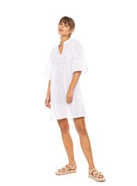 Γυναικείο Beachdress Pink Label -  Φόρεμα με κοφτό κέντημα - ΛΕΥΚΟ - Regular Fit - Cotton