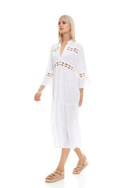 Γυναικείο Beachdress Pink Label -  Λευκό - Midi Φόρεμα - Regular Fit - Viscose