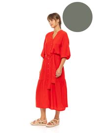 Γυναικείο Beachdress Pink Label - Σεμιζιέ Μακρύ Φόρεμα - Oil Green - Viscose