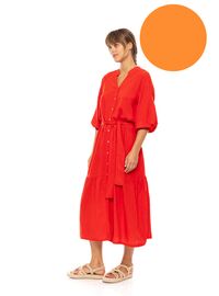 Γυναικείο Beachdress Pink Label - Σεμιζιέ Μακρύ Φόρεμα - Orange - Viscose