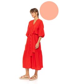 Γυναικείο Beachdress Pink Label - Σεμιζιέ Μακρύ Φόρεμα - Salmon - Viscose