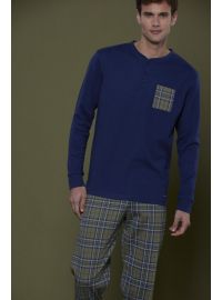 Ανδρική πυτζάμα Noidinotte - Μπλε - Λαδί καρό παντελόνι