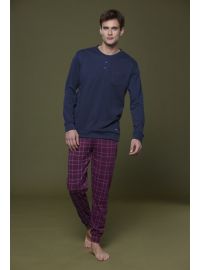 Ανδρική πυτζάμα Noidinotte - Μπλε - Μελιτζανί καρό παντελόνι