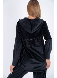 Γυναικεία φόρμα Set Claire Katrania - Μαύρη - Βελουτέ - Ζακέτα με κουκούλα