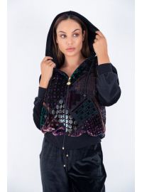 Γυναικεία φόρμα Set Claire Katrania - Ζακέτα με κουκούλα - Βελουτέ - Μπλε