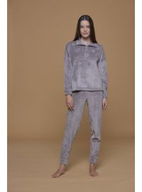 Γυναικεία πυτζάμα Noidinotte - Γκρεζ βελουτέ - Πουά Παντελόνι