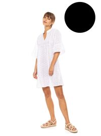 Γυναικείο Beachdress Pink Label -  Φόρεμα με κοφτό κέντημα - Μαύρο- Regular Fit - Cotton