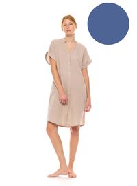 Γυναικείο Νυχτικό Pink Label -  Cosmos Blue - Σεμιζιέ - Κοντό Μανίκι - Cotton